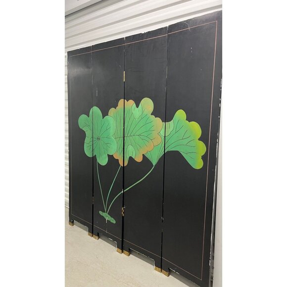 Vintage 1950's Oriental Asian Chinioiserie Gold Coromandel 4 Panel Screen Divide - Picture 10 of 10